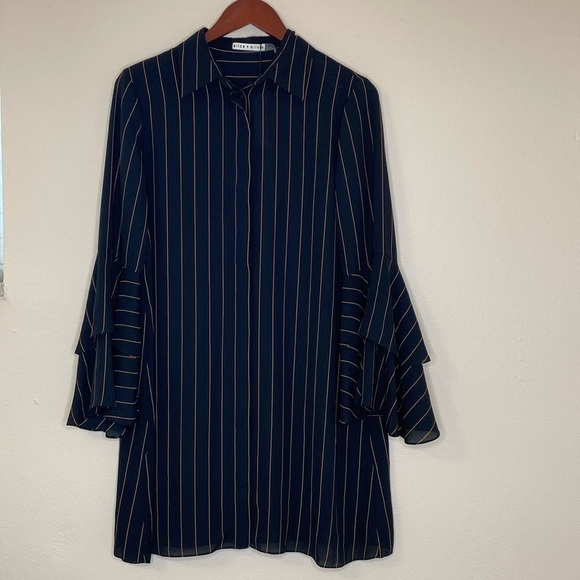 NWT ALICE + OLIVIA Pinstripe Buttondown Mini Dress - Picture 3 of 7